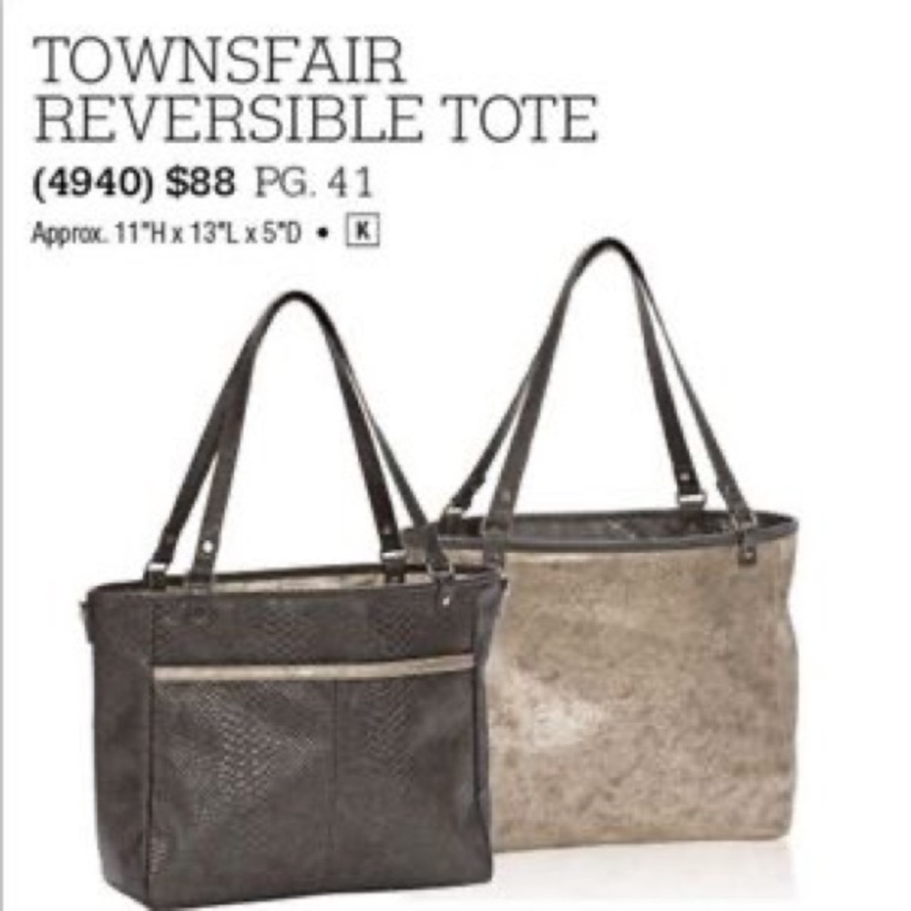 THIRTY-ONE JEWEL townsfair reversible tote bag charcoal and gold shoulder purse
